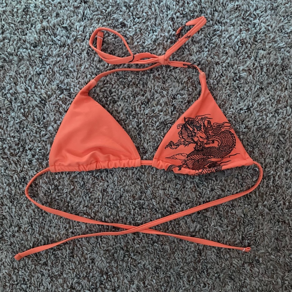 SHEIN Orange Dragon Tye Triangle Bikini Top